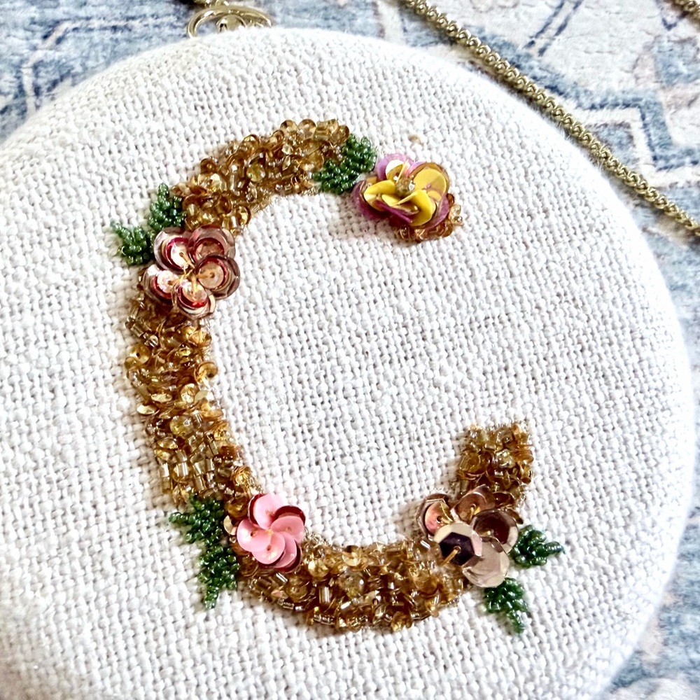 Embroidered Initial C Round Crossbody Bag – Cream - Picture 4 of 10